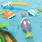 Jogo de pesca no banho magnético com peixinhos coloridos flutuantes e cana, educativo para crianças