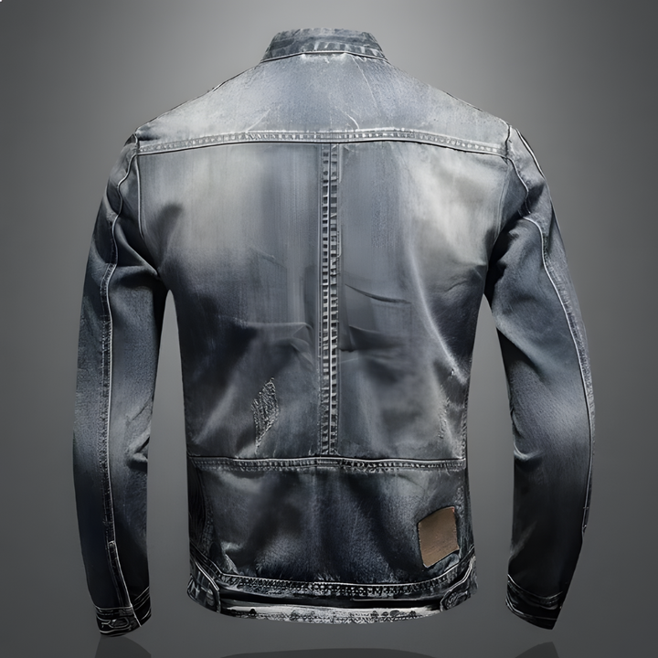 Jaqueta jeans masculina retro com lavagem vintage e corte ajustado