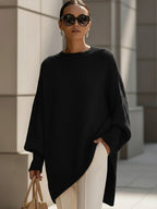 Camisola oversize mulher relaxed fit com gola redonda canelada