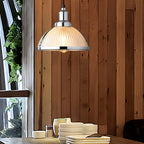 Candeeiro pendente retro com abajur de vidro riscado, 1 luz 40W, acabamento cromo e bronze