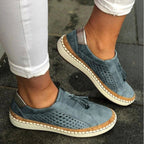 Sapatilhas slip-on malha respirável femininas com suporte plantar