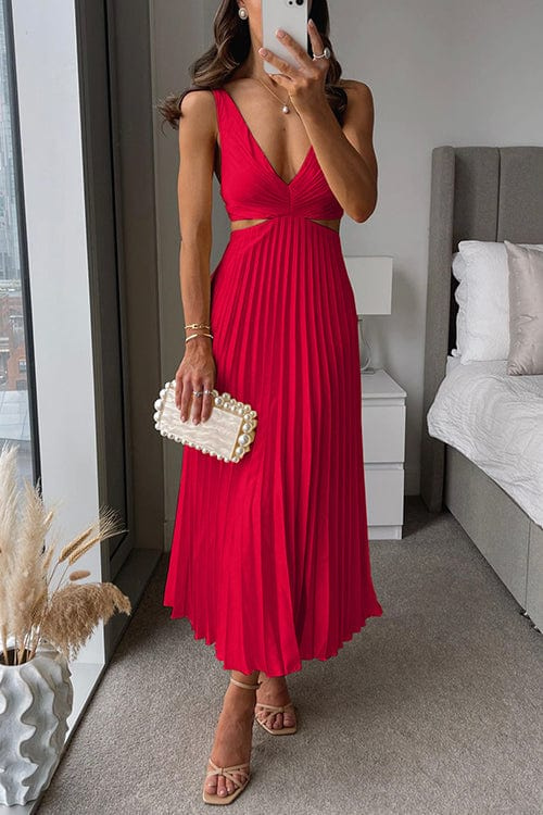 Vestido midi plissado cetim feminino corte fluido elegante