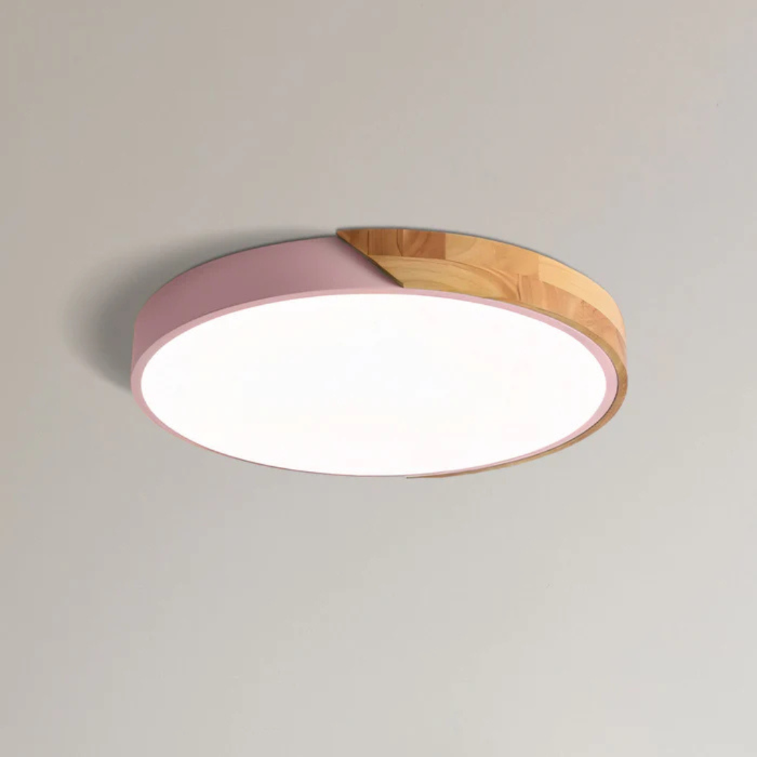 Candeeiro de teto LED design escandinavo com madeira natural, plafon moderno