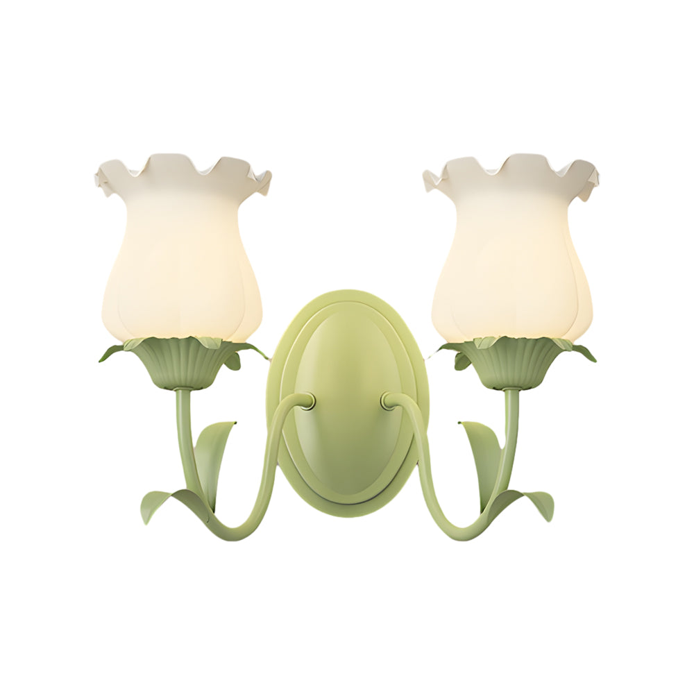 Candeeiro de parede em vidro design floral verde com 3 níveis de luz, moderno e elegante