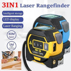 Fita métrica laser 3 em 1 infravermelha com visor LCD retroiluminado, amarelo e azul