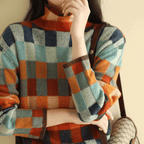 Camisola de gola alta cashmere patchwork mulher design multicolor