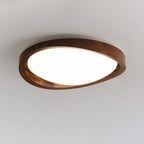 Candeeiro de teto flush efeito madeira nogueira com difusor em tecido e luz tri-cor