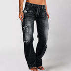 Calças jeans femininas perna larga relaxed fit em denim elástico