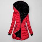Casaco longo acolchoado de inverno com capuz para mulher