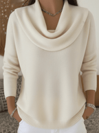 Camisola feminina lã merino gola cowl drapeada corte relaxado