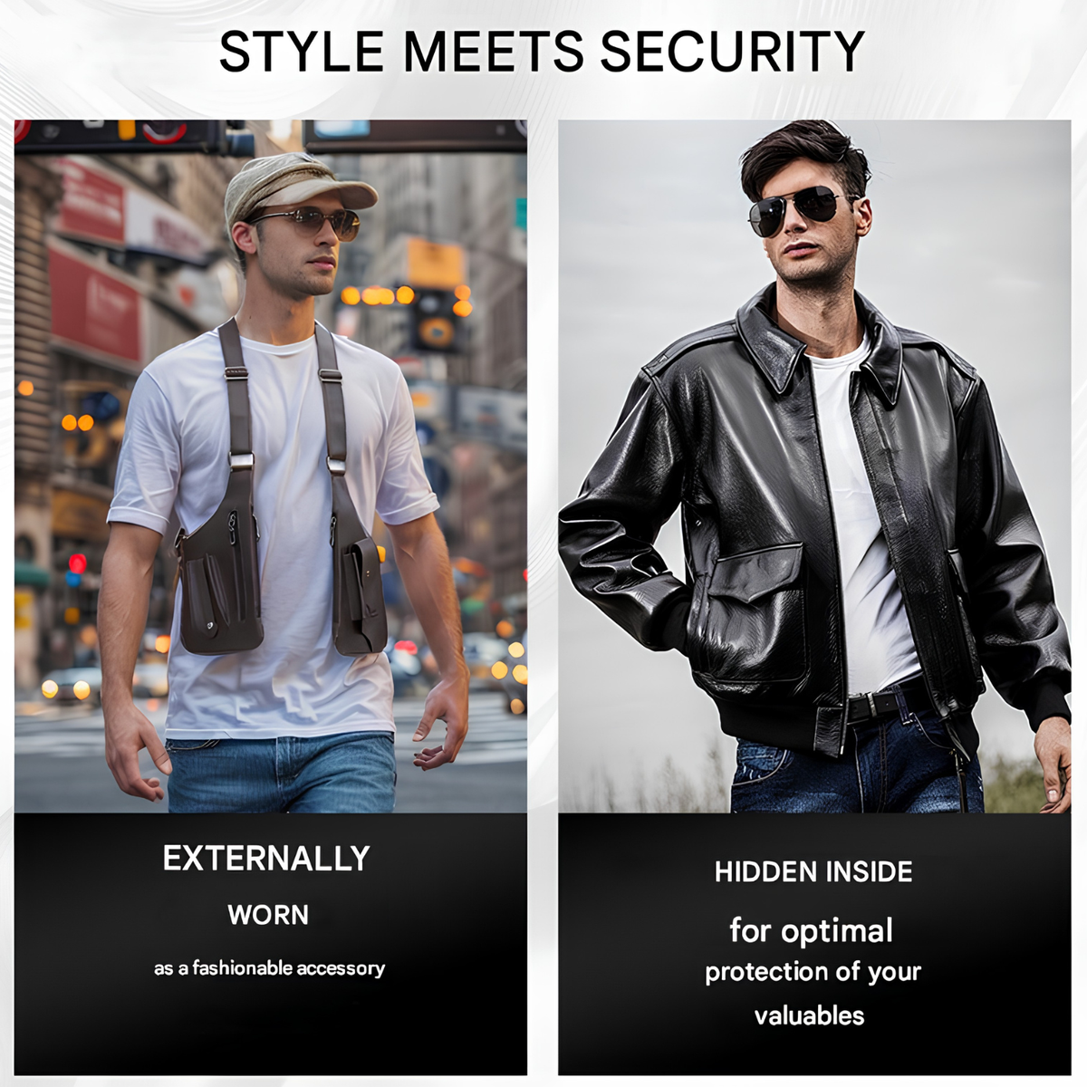 Bolsa tiracolo masculina antifurto com fechos ocultos e fecho magnético