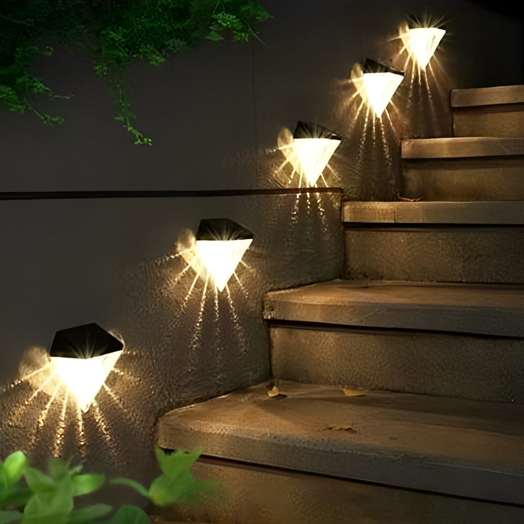Candeeiro solar de parede LED preto geométrico à prova de água para exterior, conjunto de 2
