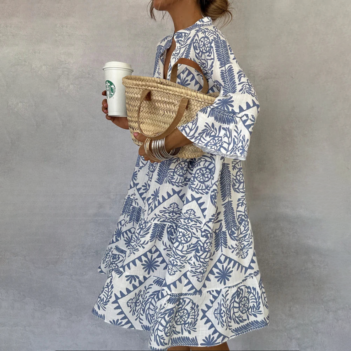 Vestido longo feminino floral com decote em V estilo boho