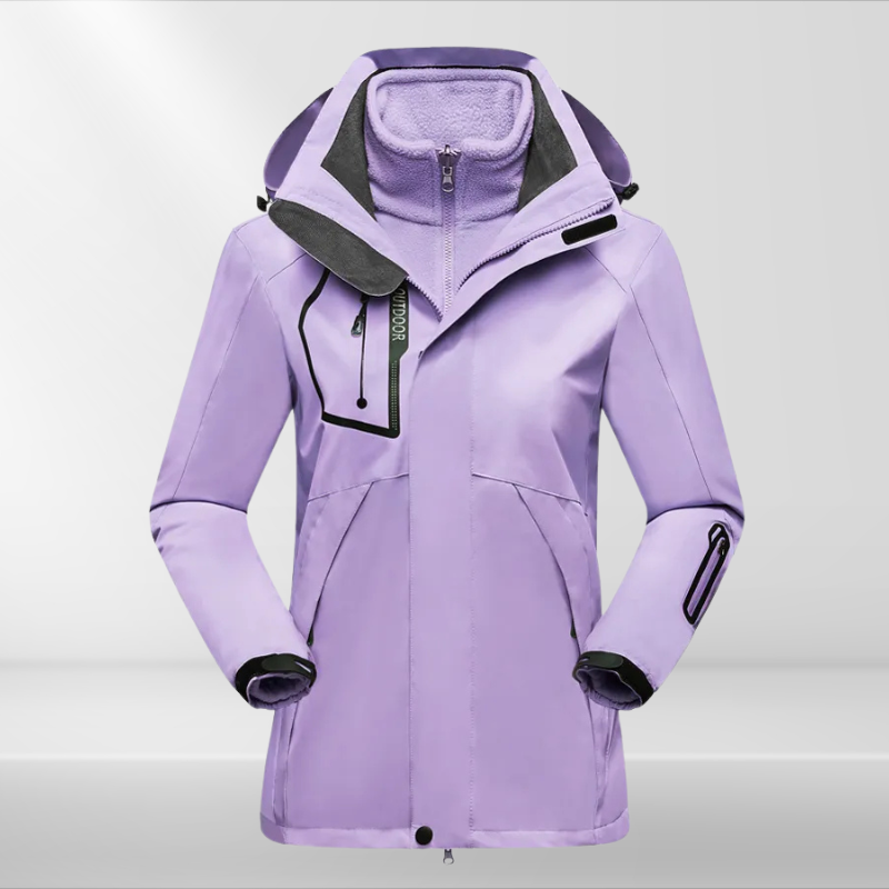 Casaco outdoor 3 em 1 para mulher, impermeável com forro fleece e capuz amovível