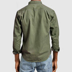 Camisa casual masculina manga longa com gola de lapela