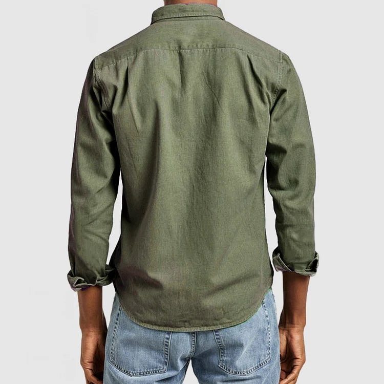 Camisa casual masculina manga longa com gola de lapela