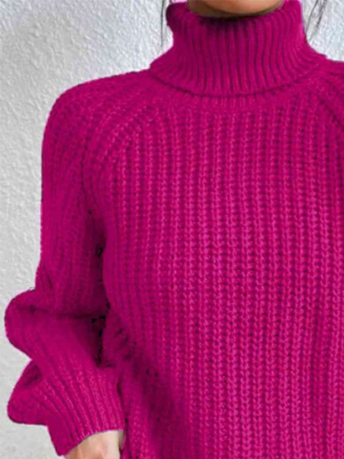 Camisola feminina gola alta canelada com fenda lateral outono inverno