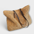Bolsa de palha trançada feminina de ombro com alça firme