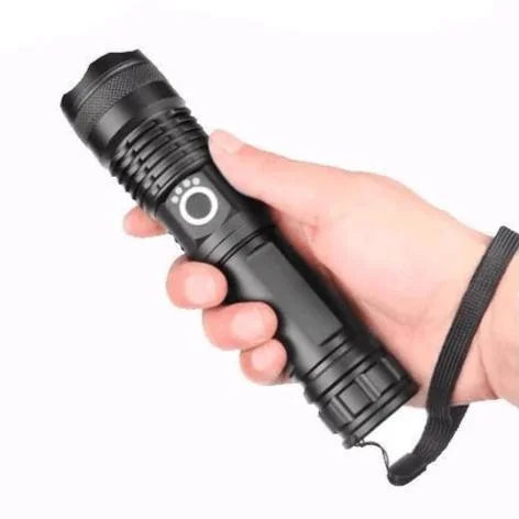 Lanterna LED poderosa 90000 lúmens XHP50 com zoom telescópico e carregamento USB