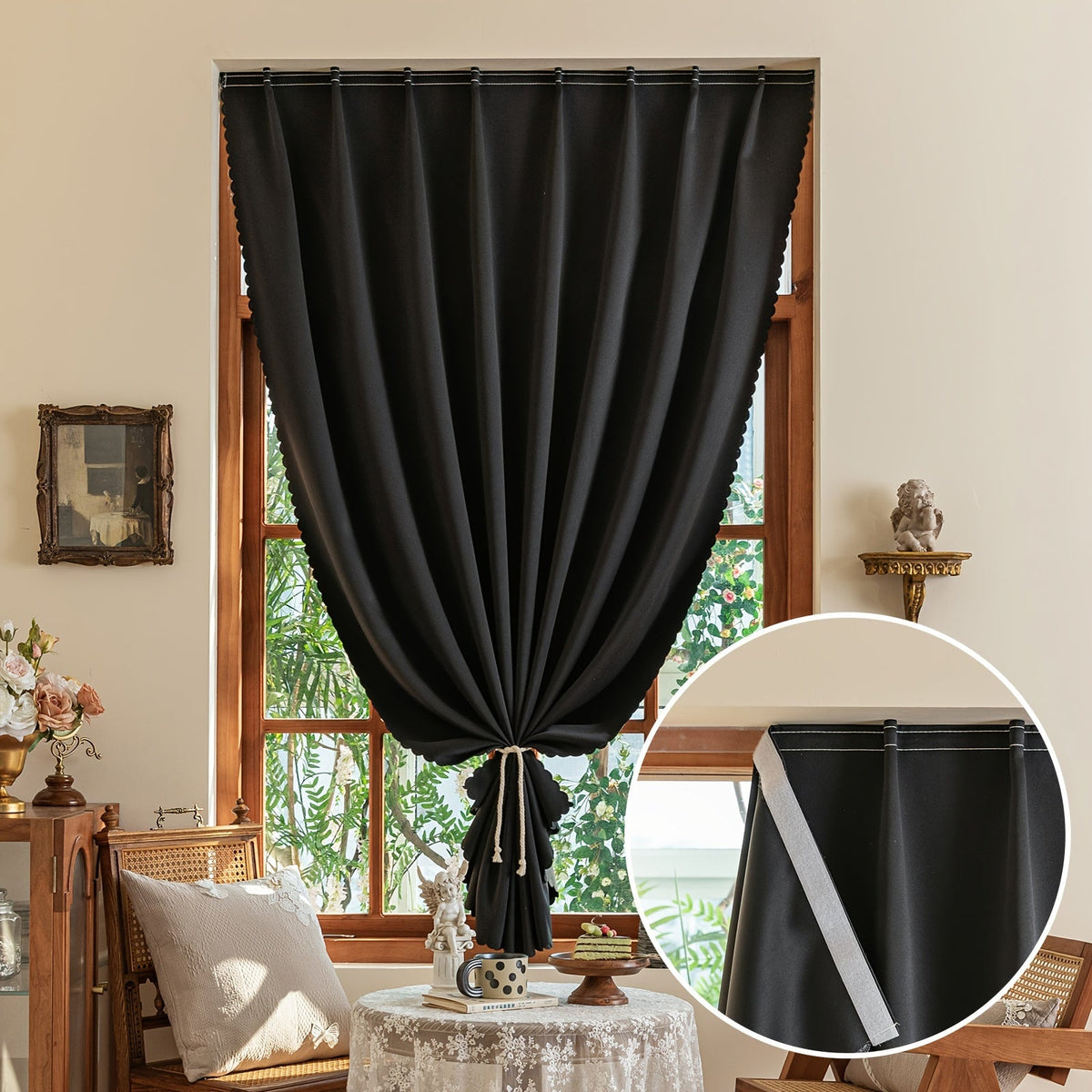 Cortinas blackout autoadesivas com velcro para quarto e sala, poliéster 100%
