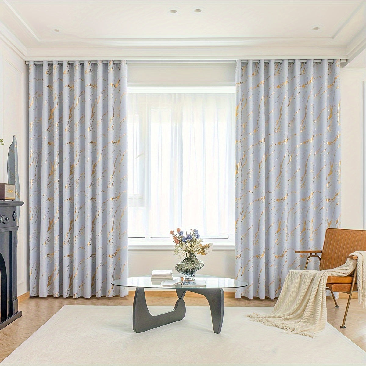 Cortinas blackout estampa mármore bronzeado 2 peças para sala e quarto, opacidade total