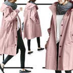 Casaco trench feminino longo com capuz ajustável em vários tons