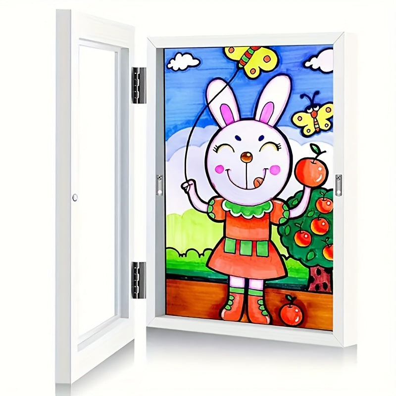 Moldura infantil A4 abertura frontal flip frame para projetos escolares e pinturas, madeira