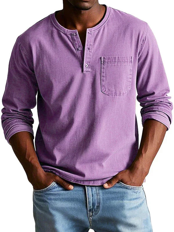 Camisa henley manga longa homem corte relaxado casual