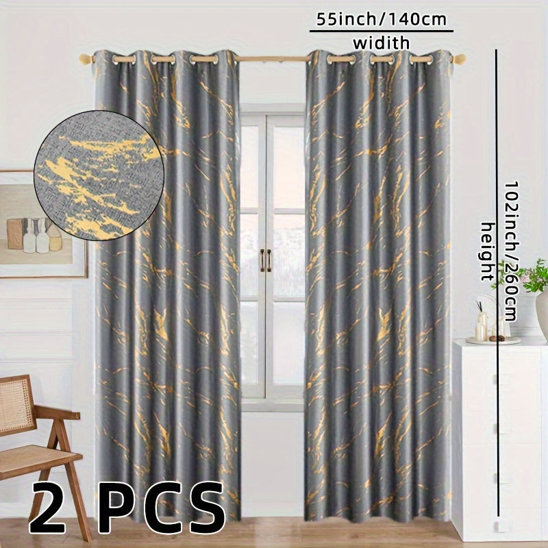 Cortinas blackout padrão mármore com folha de ouro para quarto e sala de estar