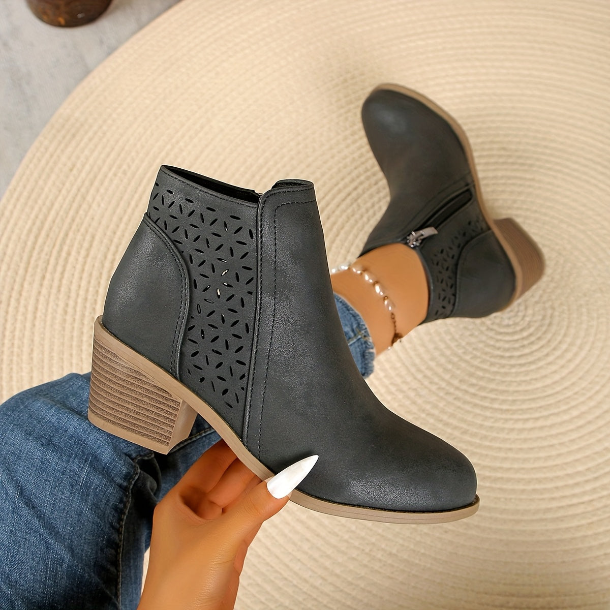 Botas femininas respiráveis com suporte e fecho zipper lateral