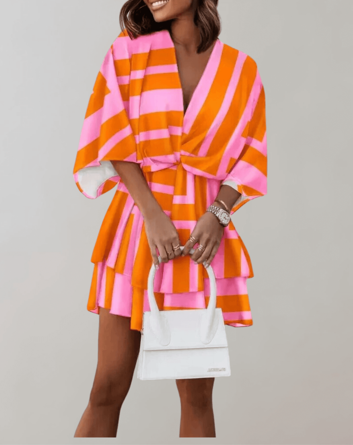 Vestido feminino midi decote V manga morcego em várias cores