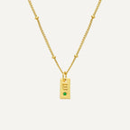 Colar com inicial gravada e pedra do mês de nascimento pingente etiqueta dourado