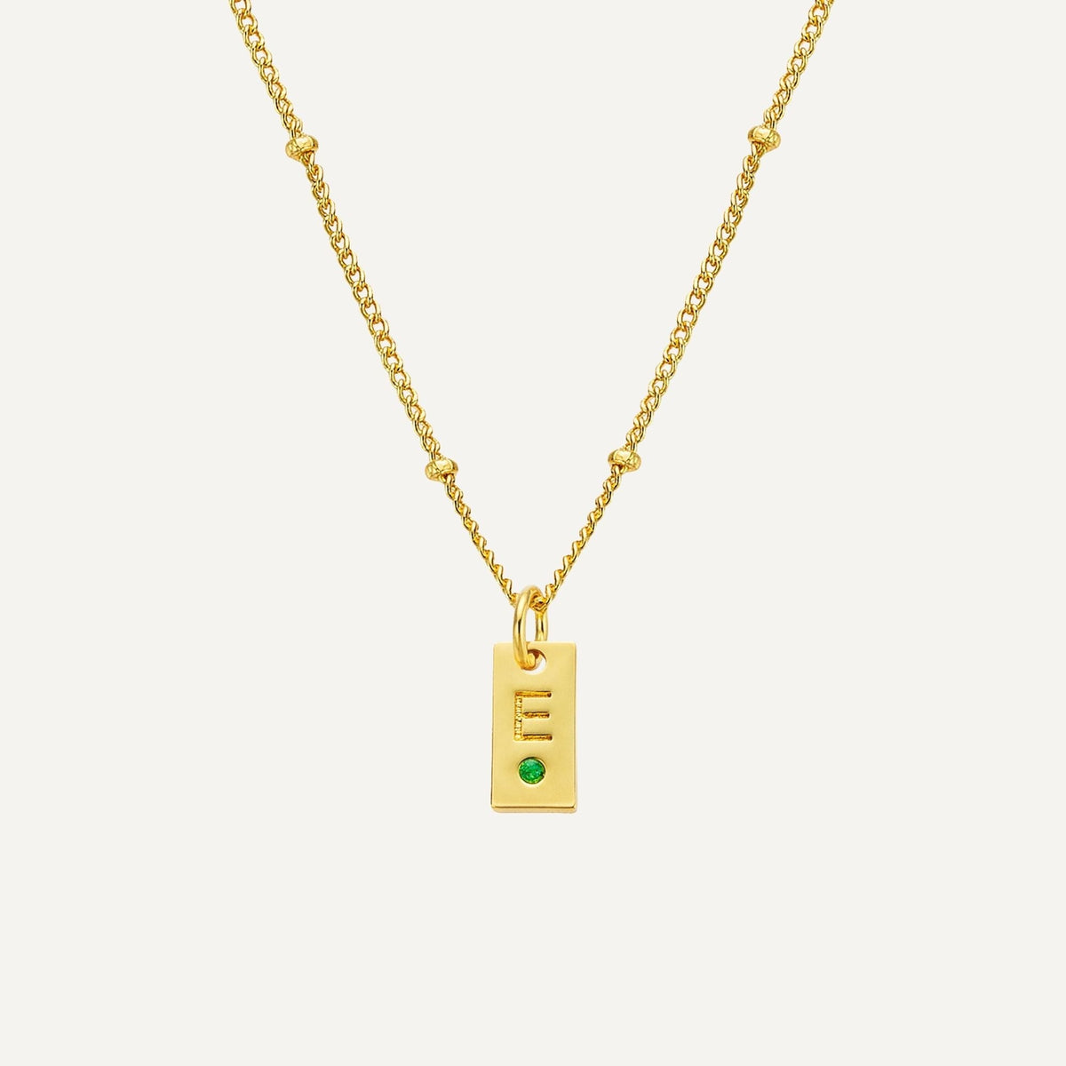 Colar com inicial gravada e pedra do mês de nascimento pingente etiqueta dourado