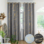 Cortinas blackout padrão mármore com folha de ouro para quarto e sala de estar