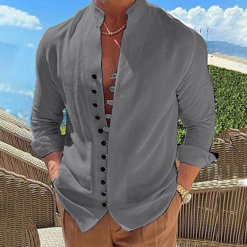 Camisa de algodão manga longa masculina caimento relaxado