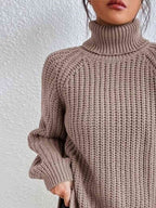 Camisola feminina gola alta canelada com fenda lateral outono inverno