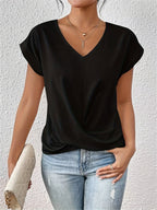 Camiseta feminina manga curta decote coração com leve elasticidade