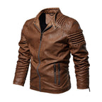 Biker jacket homem couro sintético com ombros estruturados e forro fleece