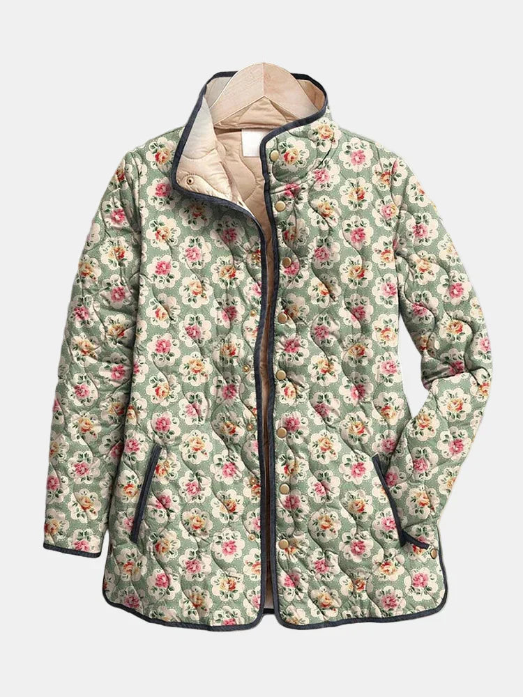 Casaco acolchoado feminino com estampa floral vintage multicolorida