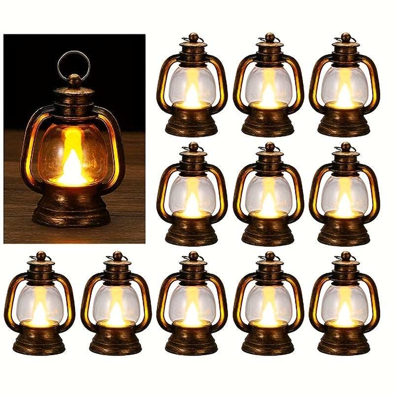 Lanternas LED Vintage de Natal 12 peças com luz tremeluzente, decoração festiva retro