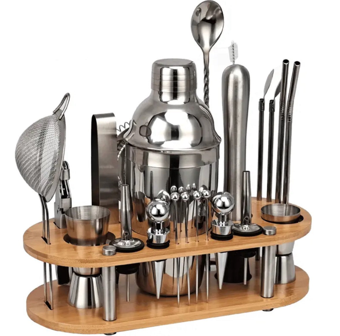 Kit de bartender profissional 23 peças com coqueteleira em aço inox
