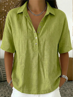 Camisa feminina de botões gola colarinho casual corte relaxado