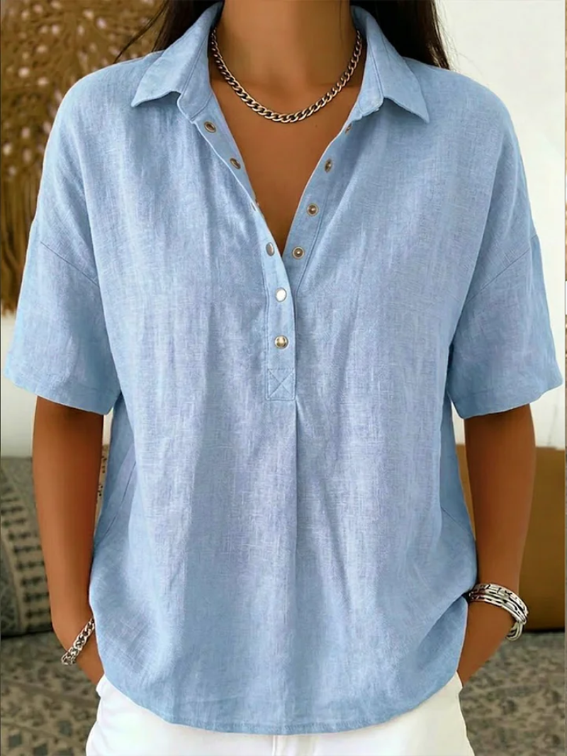Camisa feminina de botões gola colarinho casual corte relaxado