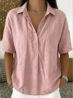 Camisa feminina de botões gola colarinho casual corte relaxado