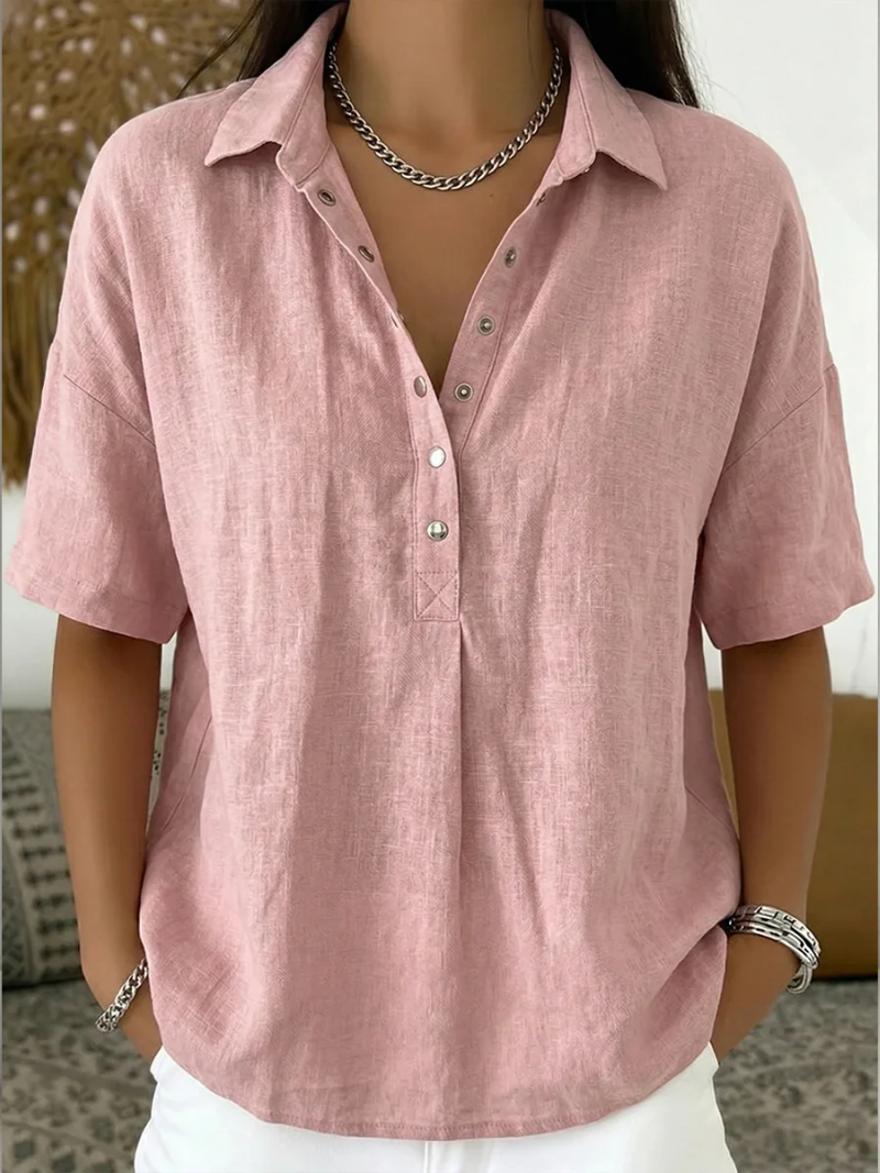 Camisa feminina de botões gola colarinho casual corte relaxado