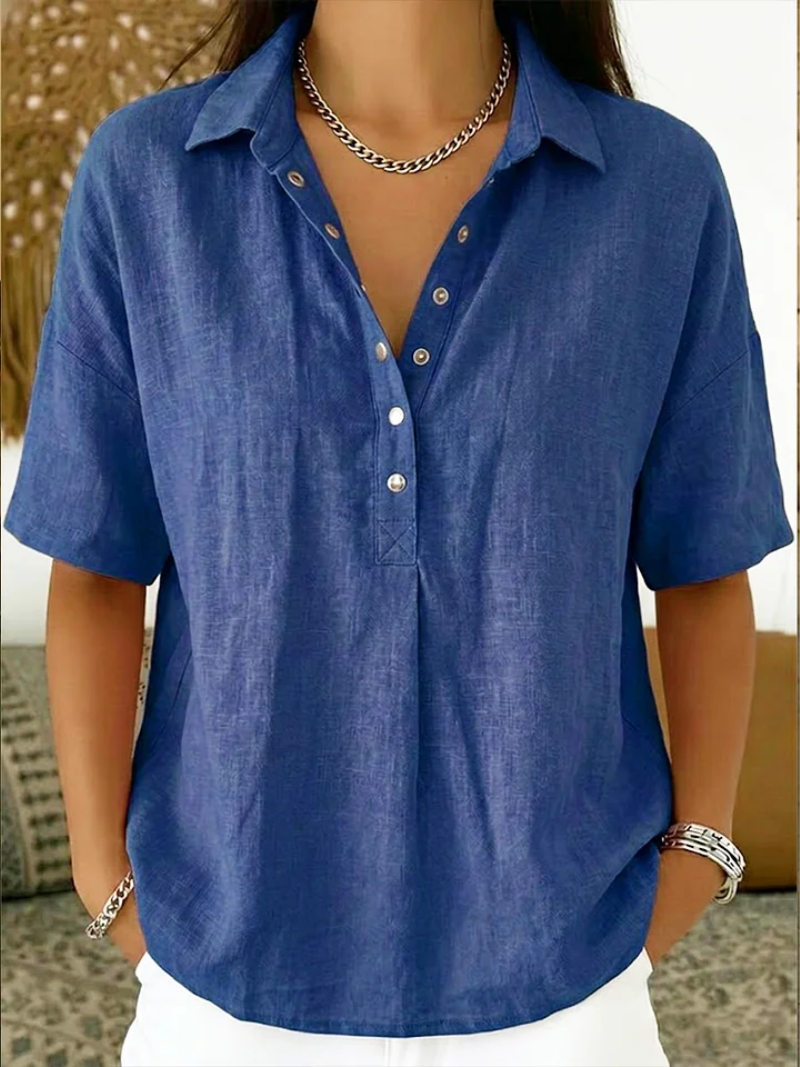 Camisa feminina de botões gola colarinho casual corte relaxado