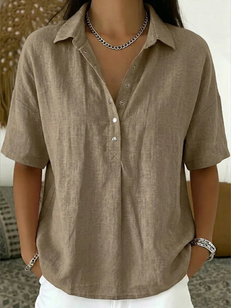 Camisa feminina de botões gola colarinho casual corte relaxado