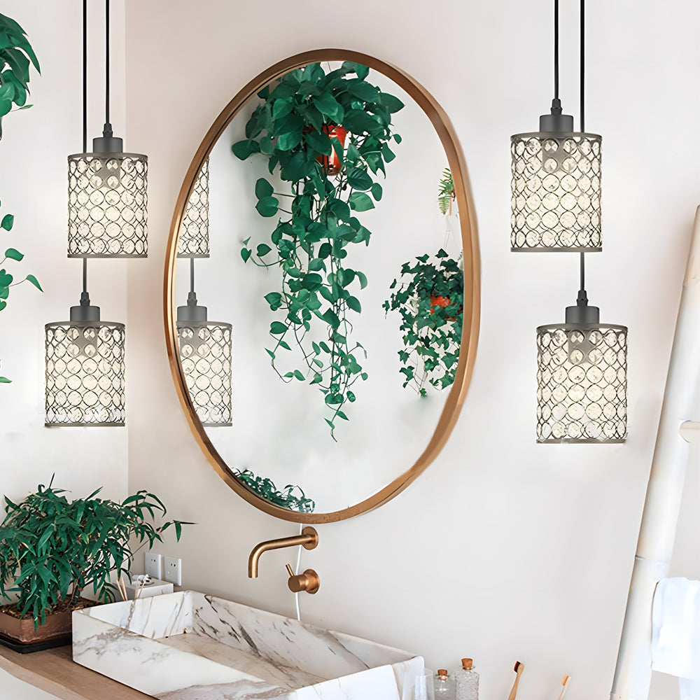 Candeeiros de cristal pendentes estilo nórdico minimalista, preto e cromado, conjunto de 2 peças
