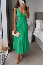 Vestido midi plissado cetim feminino corte fluido elegante