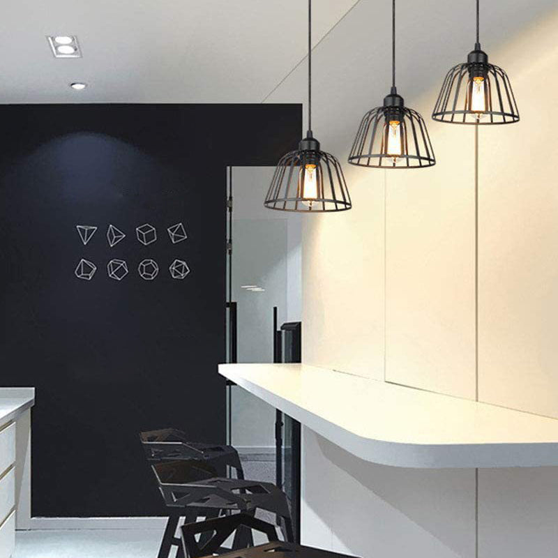 Lustre LED industrial retro gaiola de ferro preto 1 ou 3 luzes, estilo vintage